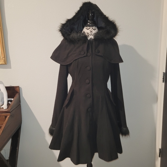 Punk Rave Lolita Doll Victorian Aristocrat Edwardian Hooded Winter A-line Coat - Picture 4 of 14